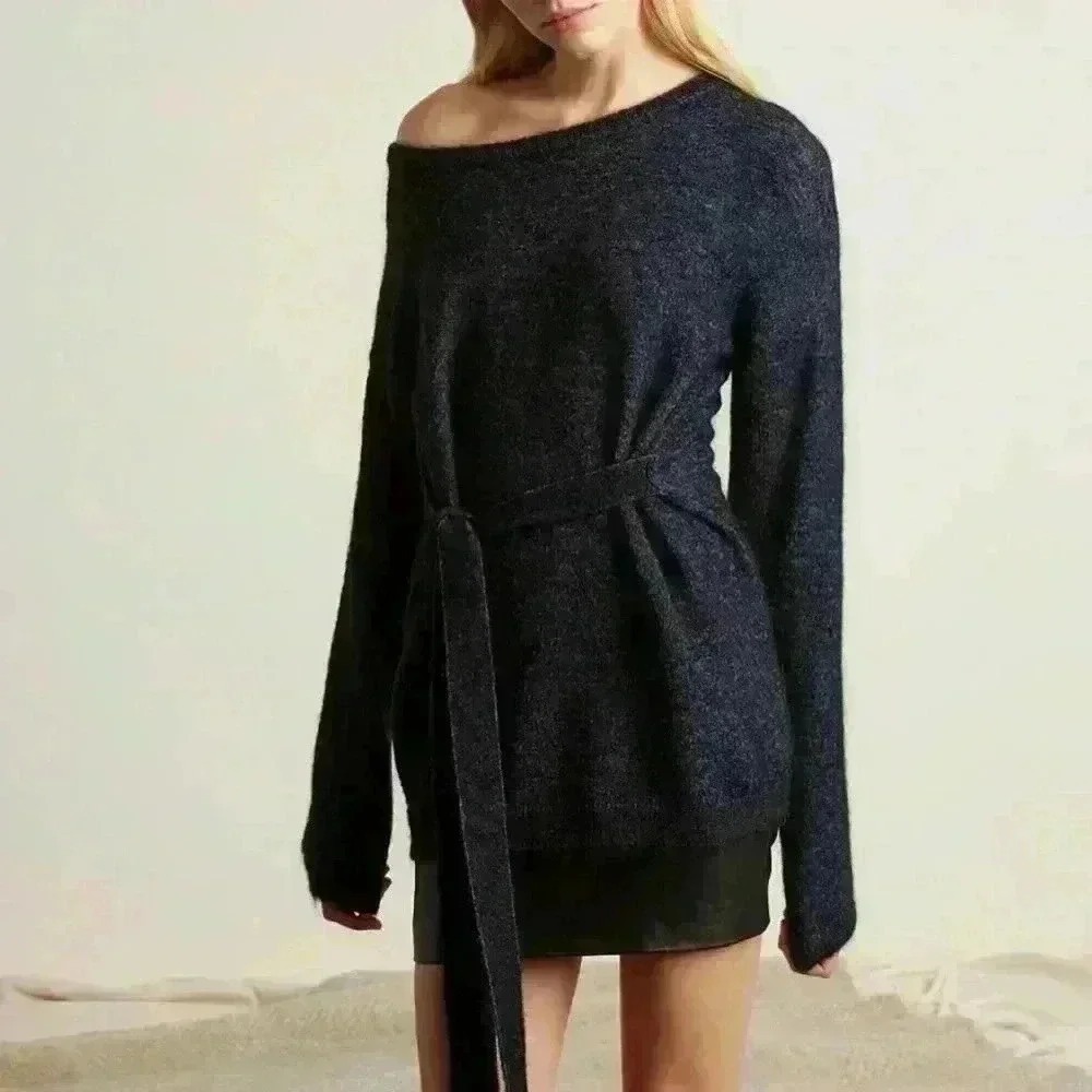 GENUINE PEOPLE‎ Mohair Off The Shoulder Tie Sweater NWOT